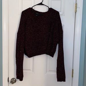 Burgundy cropped plus size sweater with gold accen